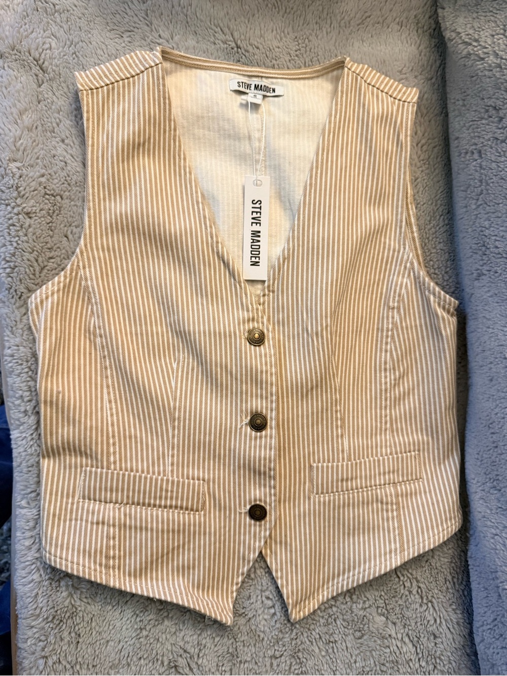 Steve Madden Beige and White Striped V-Neck Vest
